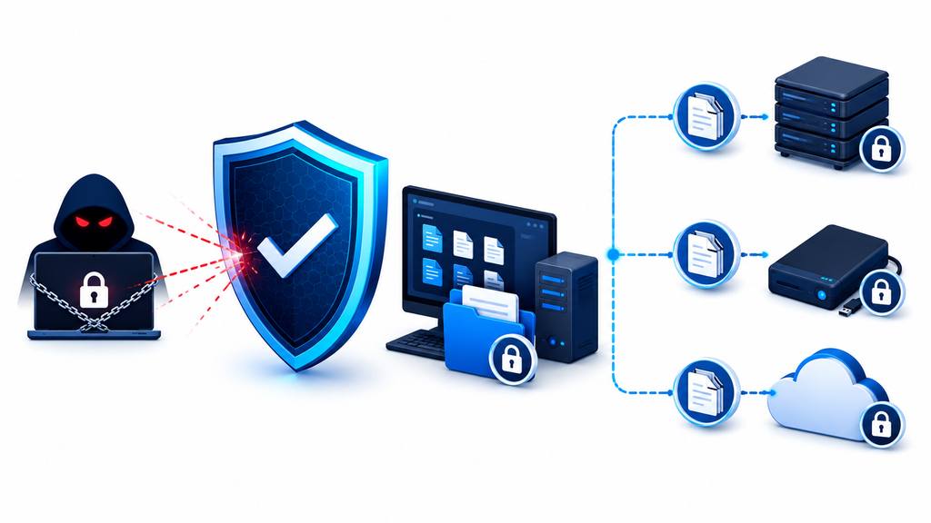 ChatGPT Image Aug 22, 2026, 01_34_26 PM Regla 3-2-1 para proteger copias de seguridad frente al ransomware